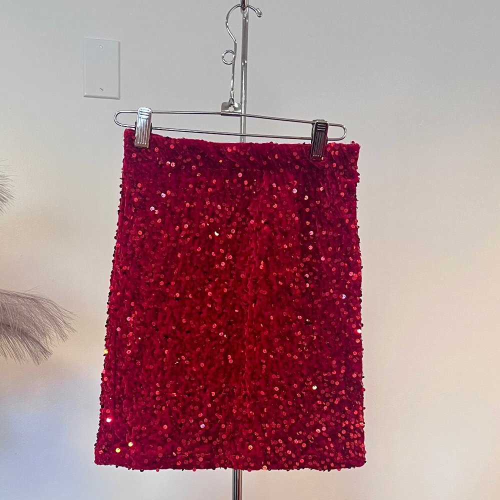 Red Sequin Mini Skirt